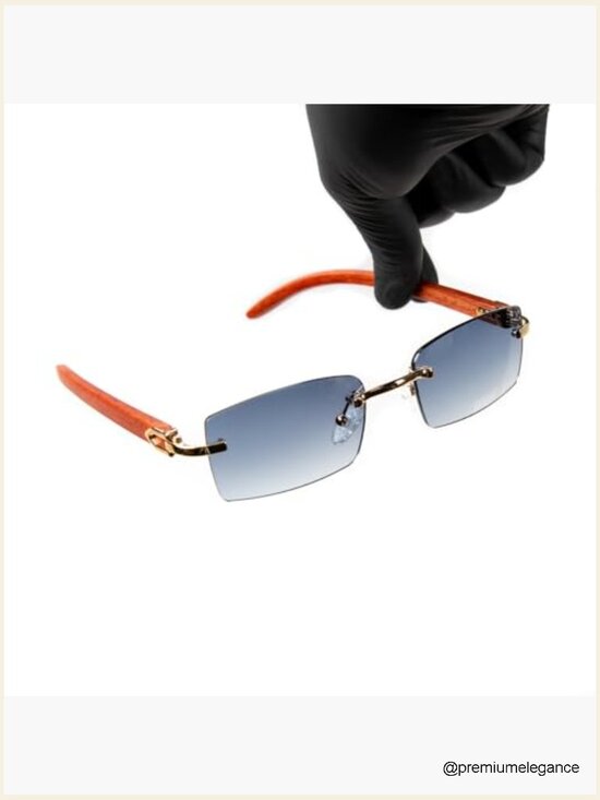 Rimless Square Sunglasses Retro Frameless Woodgrain Metal Frame UV400 Polarized main image 4